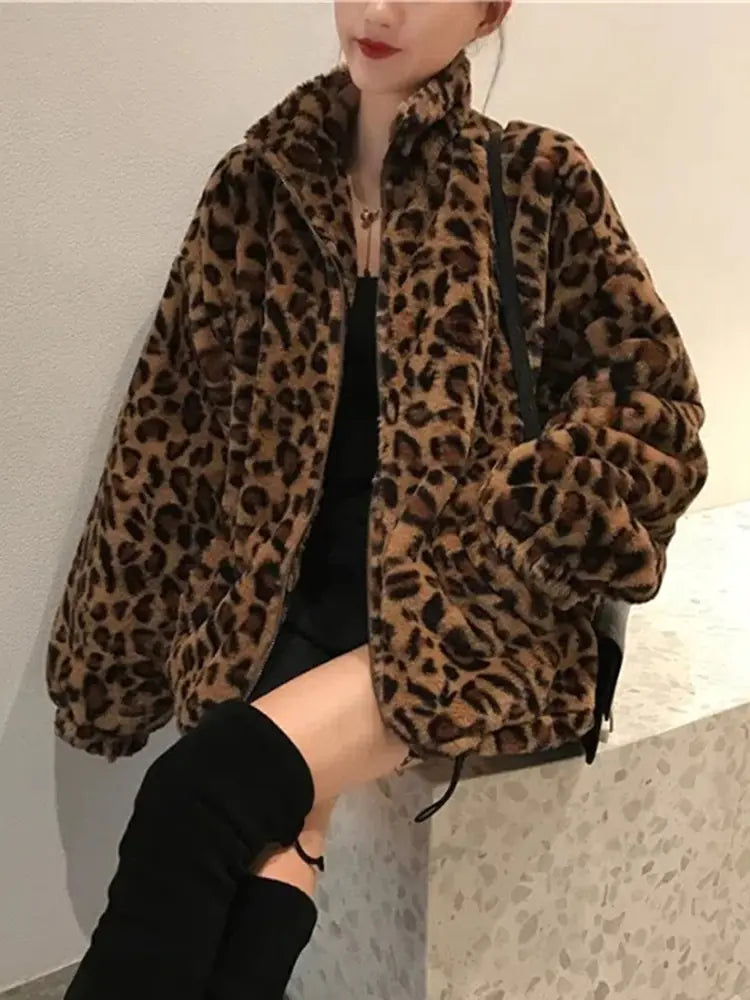 Women's Winter Leopard Print Thick Coat (Korean Style)