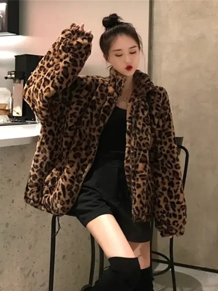 Women's Winter Leopard Print Thick Coat (Korean Style)