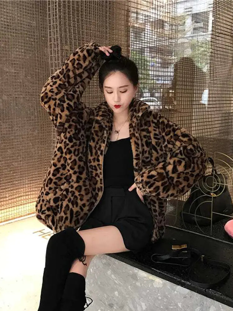 Women's Winter Leopard Print Thick Coat (Korean Style)